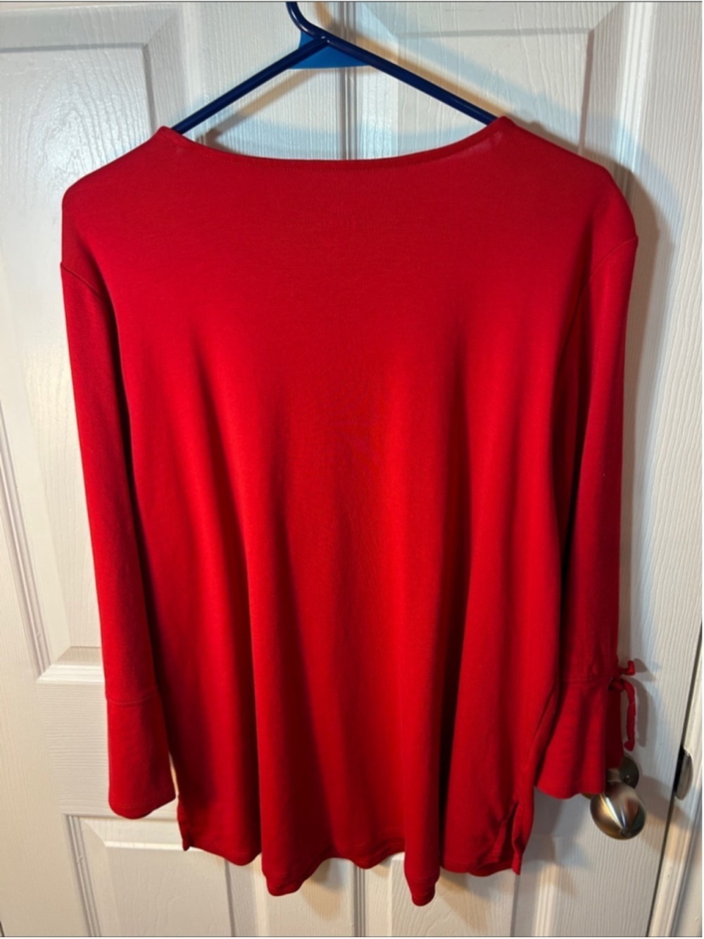 J.Jill Bright Red Long-Sleeve Top Pima Cotton Tie-sleeve tee size XL - Picture 5 of 5